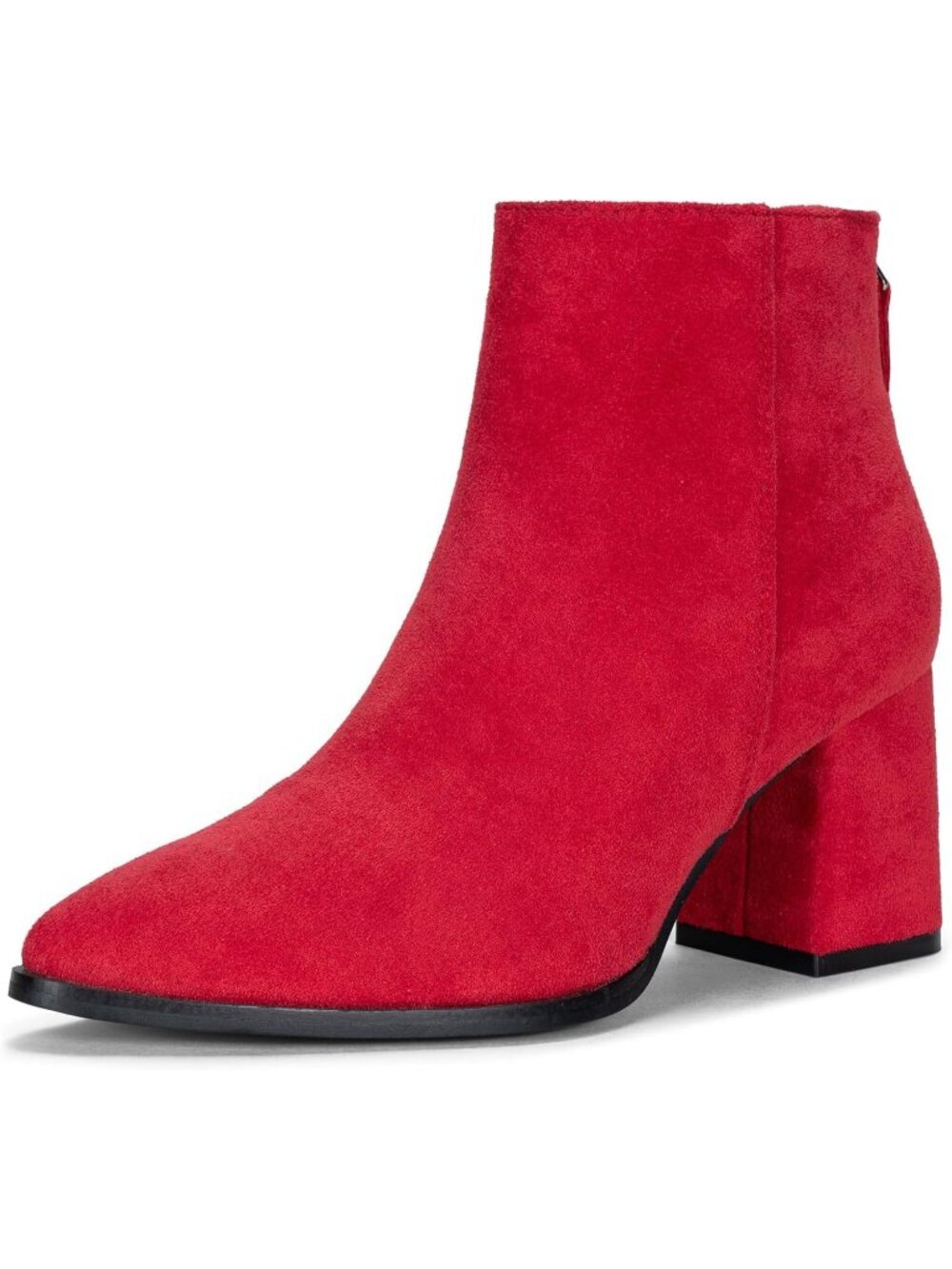 Women’s Red Pointed Toe Ankle Boots Chunky Block Heel Booties With Zipper
